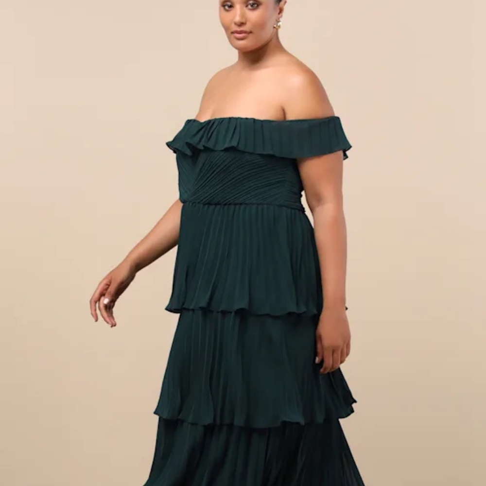 Always Remarkable Emerald Pleated Off-the-Shoulder Maxi Dress XL
